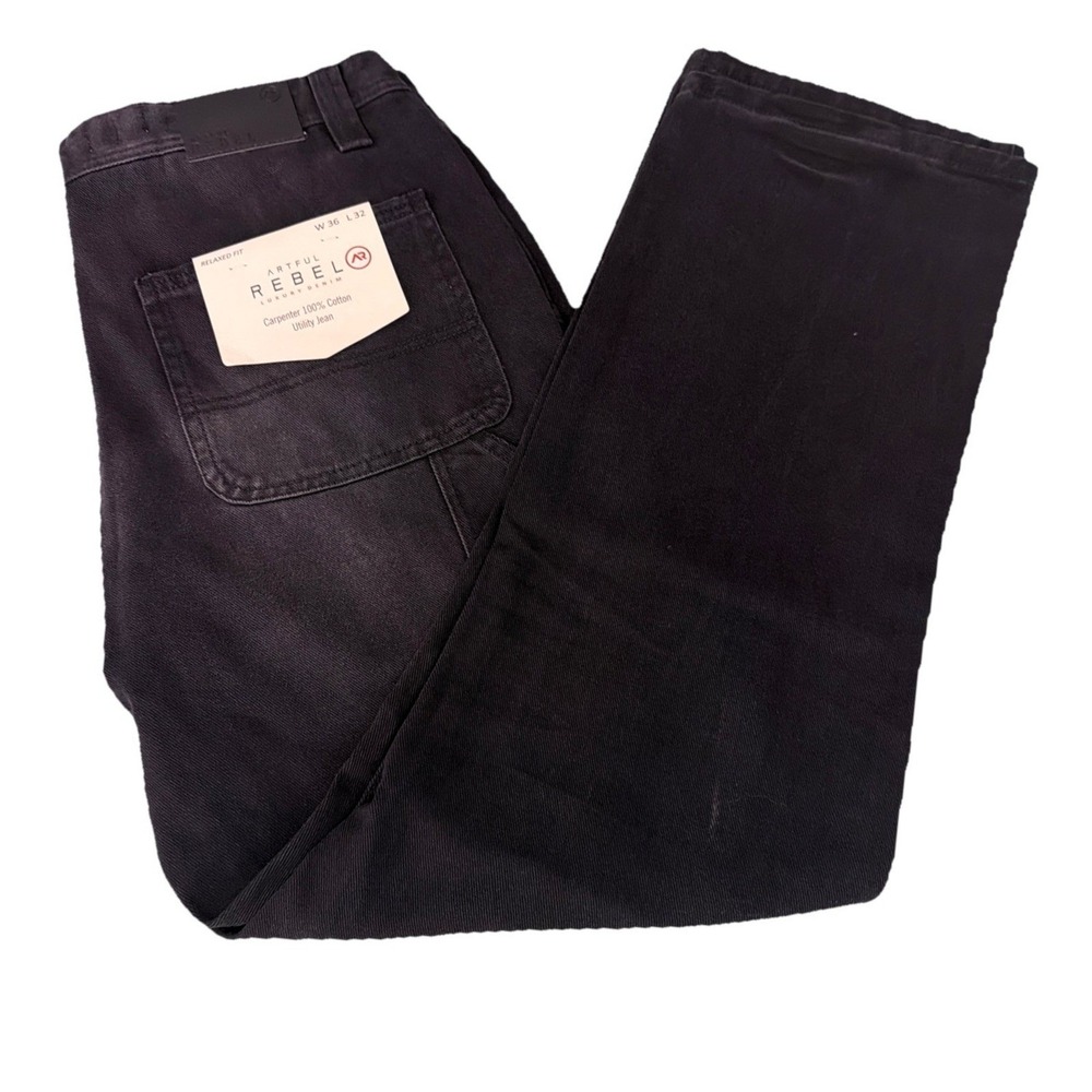 ARTFUL REBEL Men's Carpenter 100% Cotton Utility Black Jean Size 36X30 New